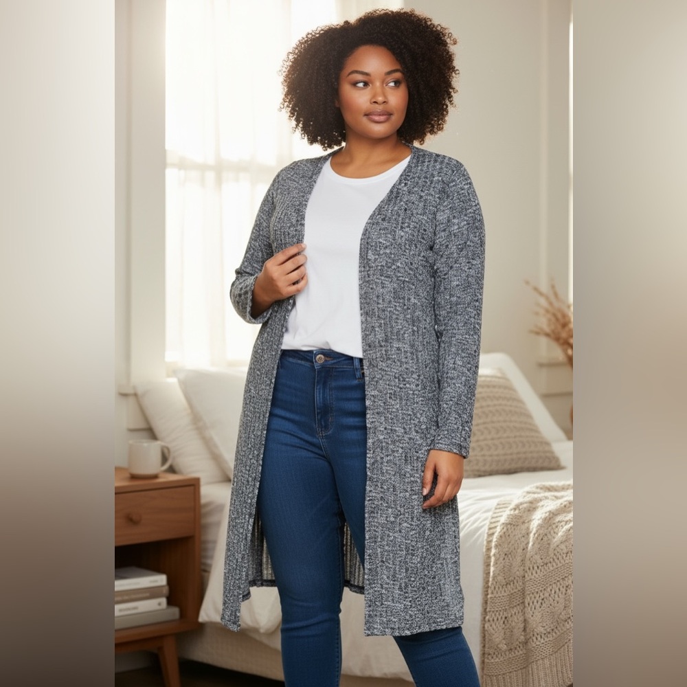 NEW•XL•Creme De La Creme Ciara Charcoal Longline Duster Sweater - Picture 5 of 15